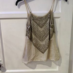 Henri by Henri Bendel silk embellished tan tank
